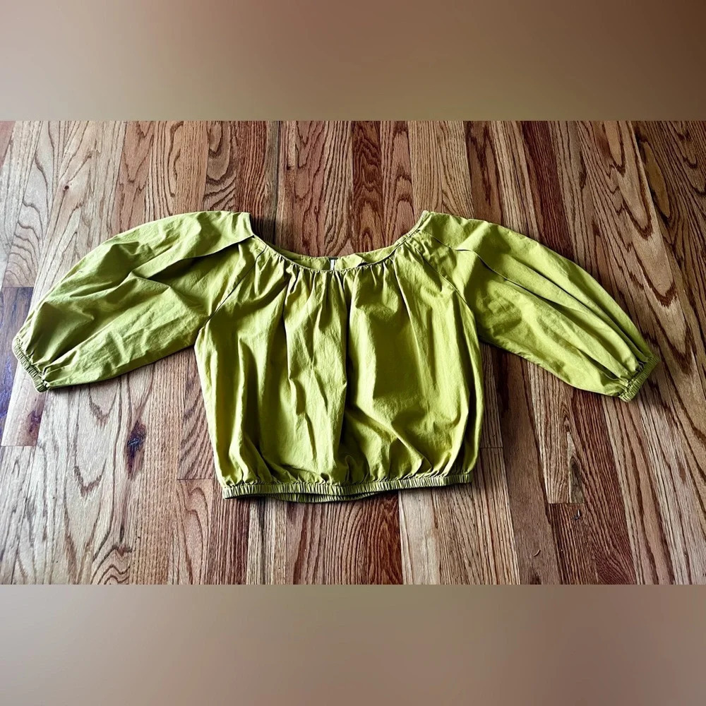 Free People Blouse Top Yellow/Green/Citron Women's Boho Cropped Small